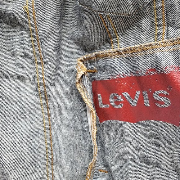 Levis Mens Jean Jacket Dark Blue Medium with Motorhead Patch Sewn on Back - Picture 3 of 7